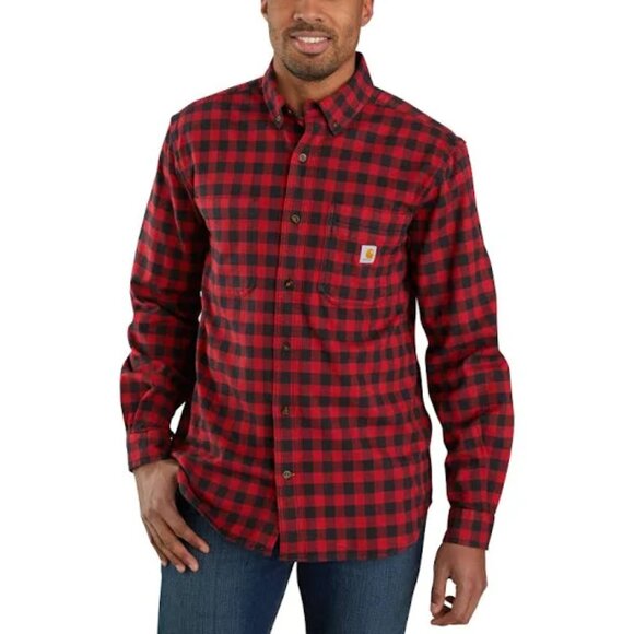Carhartt Men Rugged Flex Relaxed Fit Red Black Flannel Long Sleeve Plaid Shirt S - Picture 1 of 5